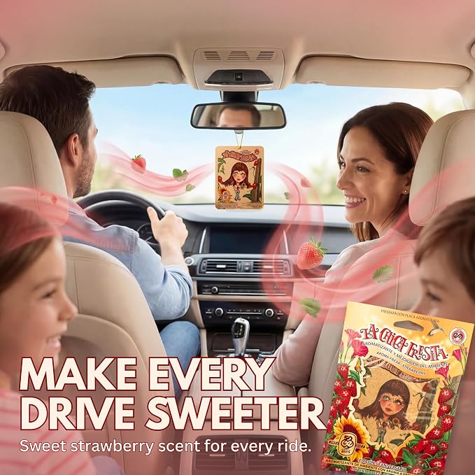 Strawberry Car Air Freshener – Hanging Freshener, Long Lasting Car Scent & Fragrance for Home or Bathroom – 3 Pack