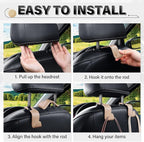 4 Pack Car Seat Headrest Hooks, Vehicle Back Seat Hanger Storage Organizer for Purse Handbag Backpack Coat Grocery, 360° Rotating Heavy Duty Holds 44lbs, Beige