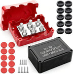 500A Marine Bus Bar Heavy Duty Power Distribution Block, Battery Busbar, Waterproof Automotive Buss Bar with 4X 5/16" (M8) +2X 3/8" (M10) Studs for Car, Boat and Solar Wiring (Black+Red)