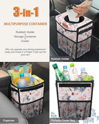 Car Trash Can with Lid, Cute Leakproof Car Trash Garbage Bag Hanging Vehicle Trash Bin Small Portable Automotive Garbage Cans Organizer for Back/Front Seat/Console(2.8 gal,Flamingo Print