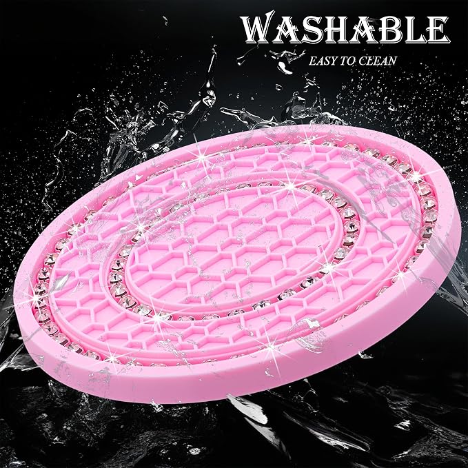 2PCS Bling Crystal Rhinestone Cup Holder Coaster, 2.75 inch Soft Silicone Anti-Slip Shockproof, Car Cup Holder Insert Coasters, Universal Car Interior Accessories for Women (Pink & White)