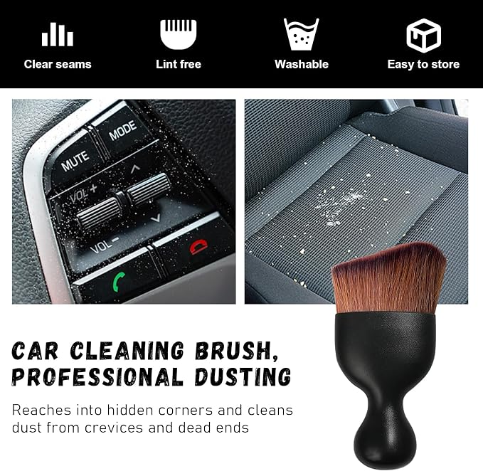 Car Detailing Brush, Curved Soft Bristles Auto Removal Dust Collectors, Universal Vehicle Dashboard, Air Conditioner Vents etc Interior Cleaning Tool Accessories (Dark Brown)
