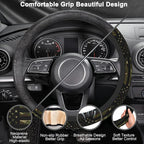 Vintage Camo American Flag Steering Wheel Cover for Men Women,Camouflage Universal 15 Inch Non-Slip Breathable Neoprene Steering Wheel Cover Fit Auto, SUVs,Includes 2 Pieces Cup Coasters