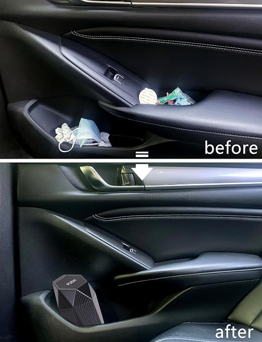 Car Trash Can with Lid, Cup Holder Garbage Can for Car, Garbage Bin Cars Accessories for Interior, Leakproof Small Trash Bin, Mini Trash Can for Cars, Home, Office (Carbon Fiber Pattern)