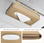 Car Tissue Box, Leather Auto Sun Visor Napkin Case Tissue Case Holder with Zipper, Sunvisor Paper Towel Storage Box Napkin Organizer for Most Vehicles, Car Accessories (Beige)