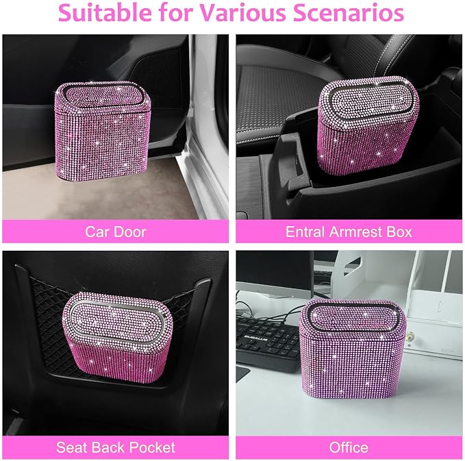 Car Trash Can with Lid, Mini Auto Dustbin Garbage Can, Car Accessories for Interior, Vehicle Can Garbage Bin with 30pcs Trash Bags, Multipurpose Organizers for Home, Office, Cars, SUV, Truck