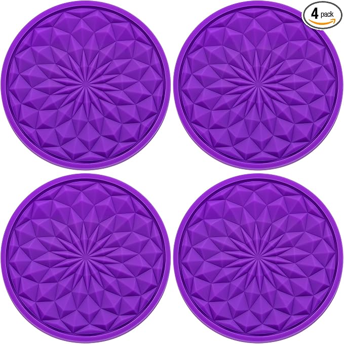 4 Pack Silicone Car Cup Holder Coaster – 2.75 Inch Non-Slip Drink Mat, Universal Fit for Most Vehicles – Cute & Functional Auto Accessories (Purple)