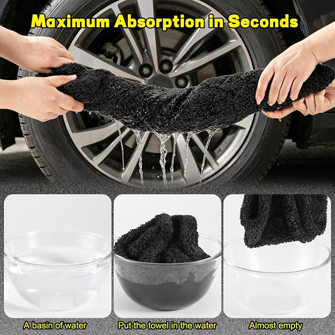 3 Pack Car Drying Towel, 1200GSM Microfiber Towels for Cars | 24 x 36 Inch & 12 x 12 Inch Super Absorbent Detailing Towels Dual Sided Streak-Free Twisted Loop for Auto SUV Truck Boat Home