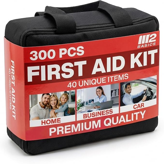300 Piece Premium First Aid Kit w/Durable Bag for Home, Business | Office, Workplace, Car, Garage, Kitchen, Family, Classroom, Jobsite, Warehouse, School, Vehicle And Emergency Preparedness