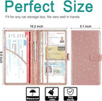Car Registration & Insurance Holder, Vehicle Glove Box Organizer, Cool Accessories for ID, Driver License Cards & Essential Documents, Glitter Rose Gold