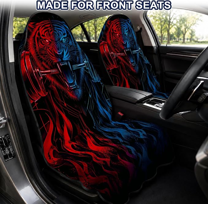 Car Seat Towel Cover 2 Pack for Front Seats, Sweat Absorbent Car Seat Protector with Non-Slip Backing, Waterproof Towel Car Seat Covers for Runners, Gym, Swimming, Beach, Pets, Tiger Strength