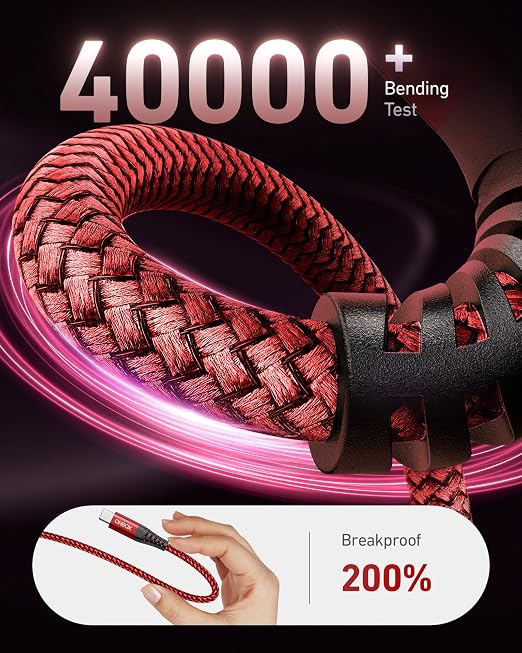 USB to USB C Cable Fast Charging [2 Pack 10FT], USB A to USB C Cable for Car, Durable Braided USB Type C iPhone Charger USBC Cord for iPhone 17/16/15/Pro Max/Plus, Samsung Galaxy S23 and More-Red