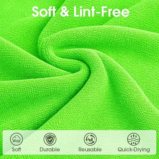 Microfiber Cleaning Cloth Roll - 100 Pack Tear Away Microfiber Paper Towels, Reusable, Washable, Scratch-Free, Kitchen Towels for Car, Home, Kitchen, Glass, Dishes (Neon Green)