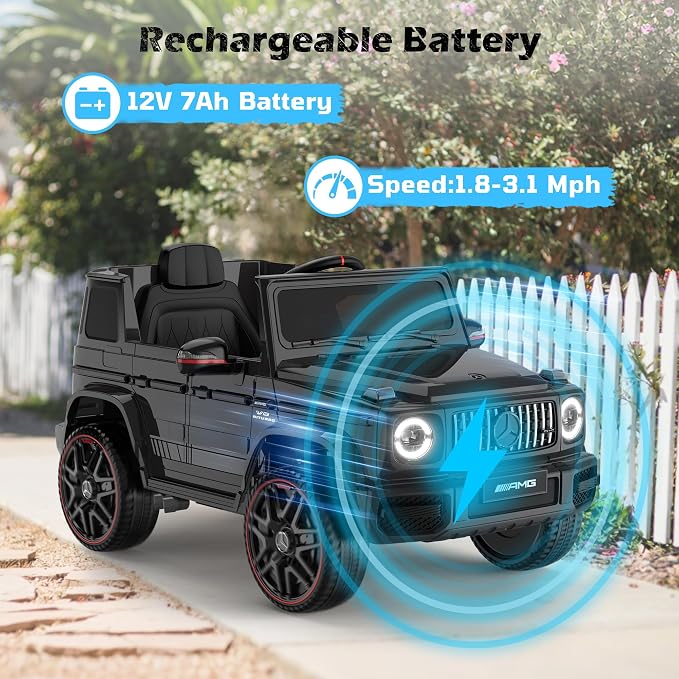 Licensed Mercedes-Benz G63 Car for Kids, 12V 7AH Ride on Car w/Parent Remote Control, LED Headlights, Music Player & Horn, Soft Start, Low Battery Prompt, Kids Electric Car, Black