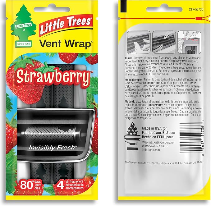 Car Air Freshener | Vent Wrap Provides Long Lasting Scent, Invisibly Fresh | 16 Air Fresheners | Strawberry