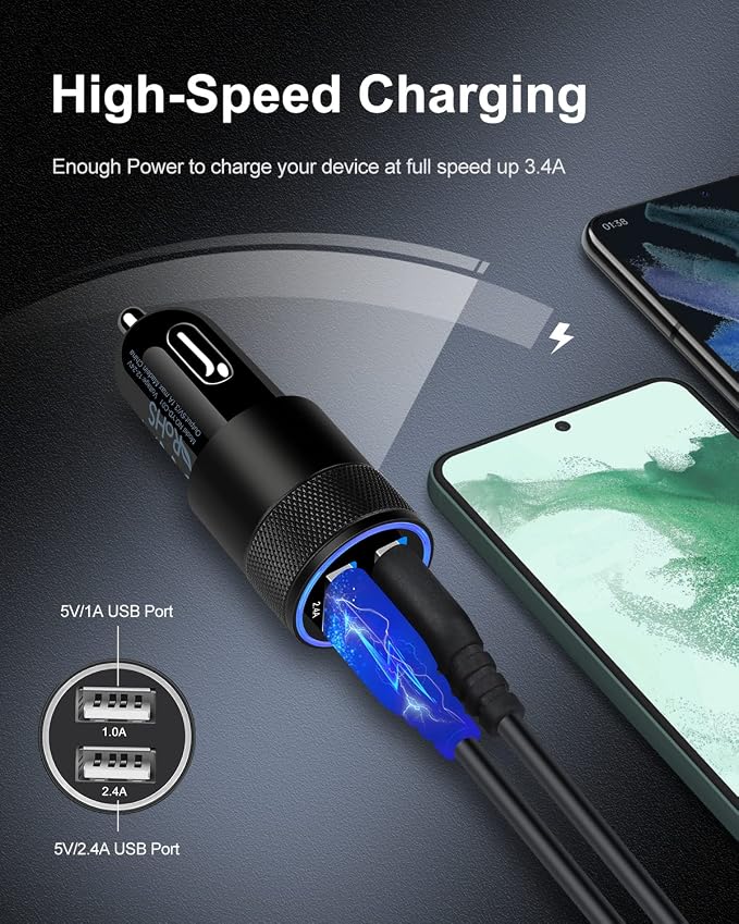 Car Charger [2Pack/3.4a] Fast Charge Dual Port USB Cargador Lighter Adapter | for iPhone 17e 15 14 13 12 11 Pro Max X XR XS 17 Plus 16, iPad, Samsung Galaxy S23 S22 S21 S25 Plus S7 j7 S10e S9 Note 8 12v
