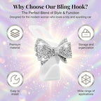 2 PCS Bling Car Seat Headrest Hooks, Crystal Rhinestone Bow Car Purse Hooks, Vehicle Seat Back Storage Hook for Handbag Purse Coat Grocery, Universal for SUV Truck Sedan (White)