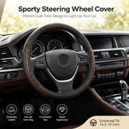 Black Steering Wheel Cover Wood Grain Leather Universal 14.5"-15" | Wood Car Steering Wheel Covers with Coasters Microfiber Breathable Anti-Slip Durable Steering Wheel Accessories Set