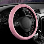 Steering Wheel Cover - Made with PVC Leather and Leopard Fabric - Universal 14 1/2 inches to 15 inches for Most Automotive Steering Wheel - Cheetah Print - All Pink