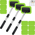 3 Set Windshield Cleaner Tool Inside Car Window Cleaner Tool with 3 Extendable Handle 9 Reusable Microfiber Pads and 3 Spray Bottles for Auto Home Interior Exterior Glass Cleaning(Green)