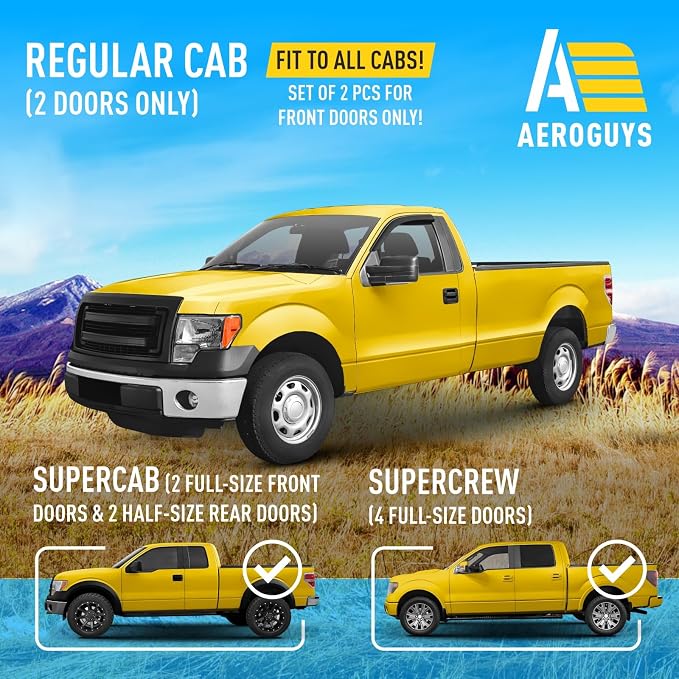 Extra Durable Window Deflectors Tape-On Window Visors Rain Guards Fit for Ford F150 2009-2014 Regular Cab, Sun Visors, Wind Vent for Shades, Exterior Car Accessories - 2pcs. AG0045