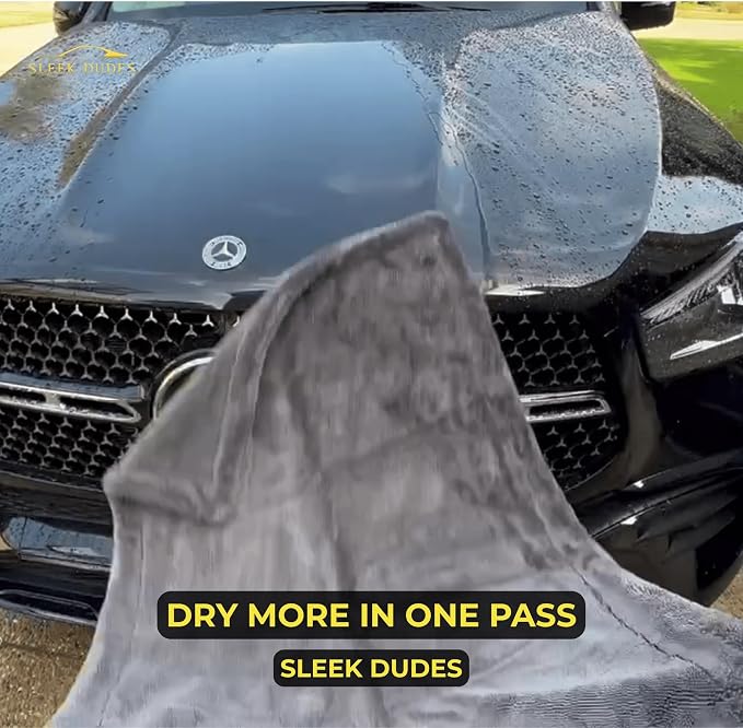 Sleek Max Dry 2000GSM Car Drying Towel 20x31, Black | Ultra-plush twist-loop microfiber, maximum absorption, soft on paint, double-sided, cars, trucks, SUVs & full-vehicle drying