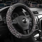 Road Comfort Leather Steering Wheel Cover – Premium Anti-Slip Car Steering Wheel Grip Cover – Universal Fit for 14.5”–15” Cars, Trucks & SUVs - Leopard Pattern