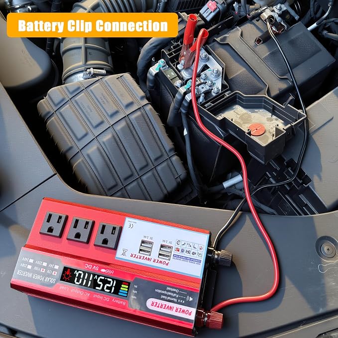 1000W Peak Power Inverter 12V DC Volt to 110V AC Car Inverter with LCD Screen Display, 3 AC Outlets, 4X 2.4A USB Port, Car Power Converter for Truck, Home, Vehicles, Laptop, Trip
