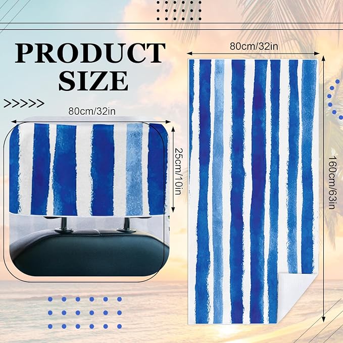 2 Pack Car Towel Seat Covers with Storage Bag, Multifunctional Towel for Gym Outdoor Sport, Picnic, Beach, Pet Dog Travel,Non-Slip Washable Car Seat Protector (Blue White Stripes)