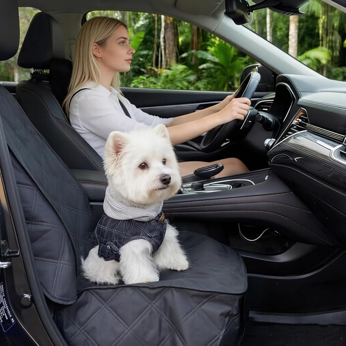 Waterproof Front Seat Dog Cover for Car SUV Truck, with Side Flaps, Black | Odorless Material, for Bucket Seat/Captain Chair, Full Protection