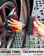 8PCS Wheel Cleaning Kit with Microfiber Brush & Rubber Grip Tire Brush, Twist Loop Drying Towel, Detailing Brush, Applicator for Car Rim and Tire Care