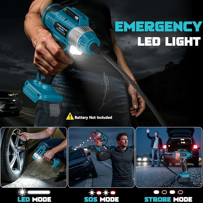 160PSI Cordless Tire Inflator Compatible with Makita 18V Battery, DC 12V Portable Air Compressor with Digital Pressure Gauge, 2X Faster Air Pump for Car, SUVs, Motor, Bike, Ball (Tool Only)