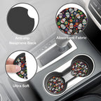 Day of The Dead Sugar Skull Steering Wheel Cover with 2 Pcs Car Coasters Neoprene Steering Wheel Cover for Women Men Anti-Slip Breathable Car Accessories Universal 15 Inch Fit Auto Cars Trucks