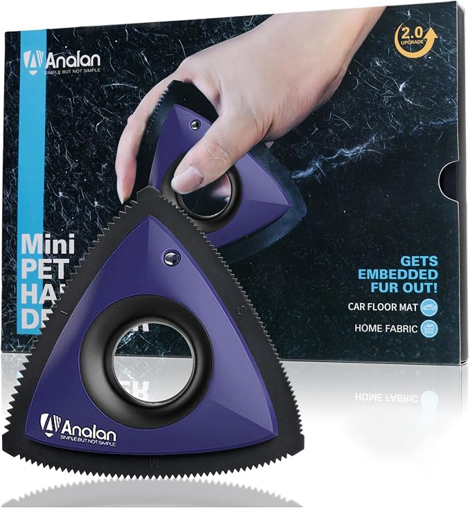 Mini Pet Hair Remover for Car Detailing Supplies, Carpet Dog Hair Remover for Car Interior, Triangle Dog Hair Remover for Auto Detailing, Couch, Furniture, Lint, Carpet (Sapphire Blue)