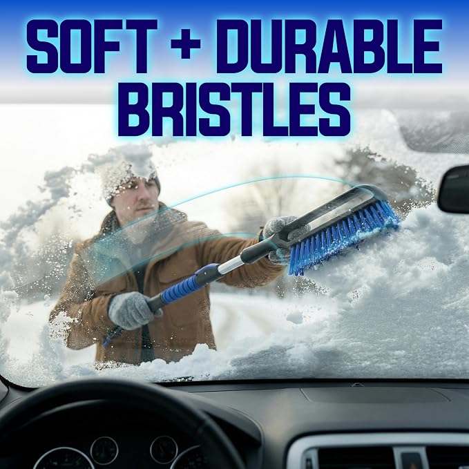 2 Pack 42" Multi-Purpose Ice Scraper and Extendable Snow Brush for Cars with Foam Grip and 360-Degree Pivoting Brush Head, SJEG-SB42SHX2
