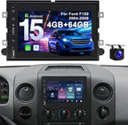4G+64G Car Radio for Ford F150 2004-2008: 7" Stereo CarPlay Android Auto | Upgrade Android 15, BT 5.4, WiFi 6, GPS, FM, RDS, EQ, SWC, 1080P Backup Camera