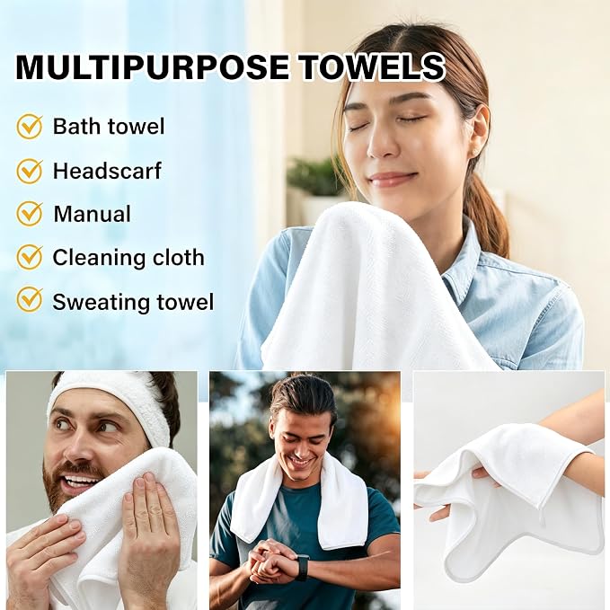 White Dual-Sided Microfiber Face Towels, 3pcs 16"x16" Ultra Absorbent Quick Dry Hair Towels, Exfoliating Face Cloths for Dead Skin, Makeup Remover & Sensitive Skin, Lint-Free Reusable Cleansing Cloths
