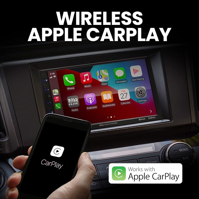 Elite BE920WCPA Car Stereo - 7" Display, Wireless Apple CarPlay & Android Auto Head Unit, Double DIN Touch Screen Car Stereo, Bluetooth, AM/FM Radio, USB, No CD/DVD Player