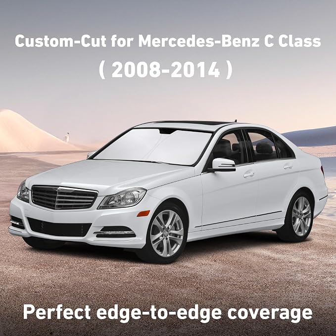 Windshield Sunshade Compatible for Mercedes Benz C Class 2008-2012 2013 2014, Sun Visor for Front Windshield & Window Sun Shade Cover, UV Heat Blocker & Protector, Car Accessories