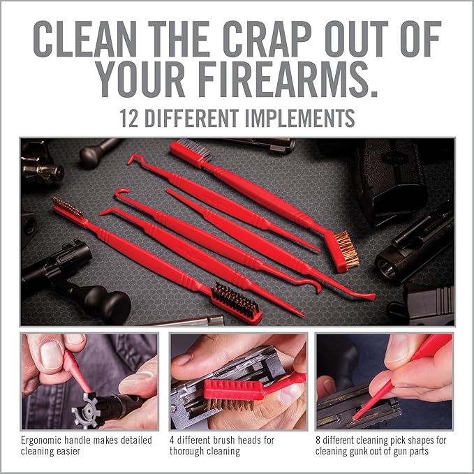 12-Piece Detailing Brush & Pick Set – Soft & Stiff Bristle Cleaning Brushes, Precision Picks & Hook Tools for Deep Cleaning, Maintenance & Detailing of Pistols, Rifles, and Outdoor Gear