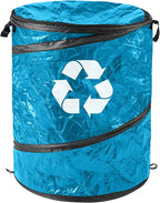 Collapsible Trash Can - Pop Up 44-Gallon Outdoor Portable Garbage Bag Holder with Zippered Lid - Recycle Bin for Camping or Parties (Blue)