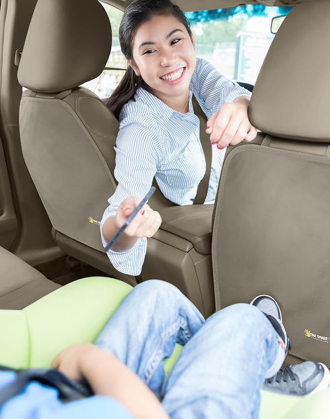 Luxury Clean-Edge Kick Mats - Tapered Design Seat Back Protectors and Seat Covers with Invisible Strap and Stiff Edging (2 Mats)