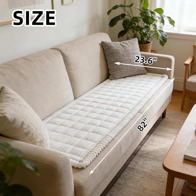 Dog Car Seat Cover, Pet Couch Covers for Car and Sofa, Non-Slip Backseat Pet Bed Mat, Machine Washable, Soft Plush Travel Seat Protector with Portable Storage Bag (White,23.6''×82'')