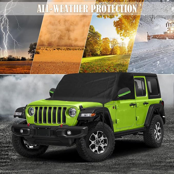 Windshield & Front Side Window Snow Cover Replace for Jeep Wrangler/Jeep Gladiator, 600D Oxford Cloth Windshield Cover with Mirror Cover for Snow Rain Hail Protection (Wrangler)