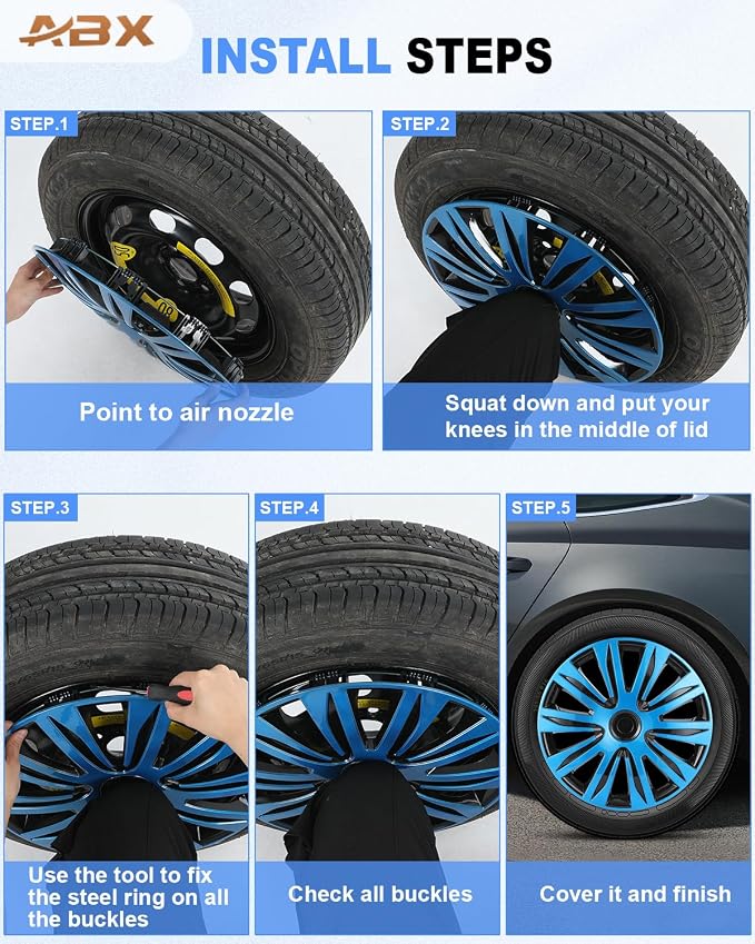 Hubcap Wheel Covers Hub Caps 16 Inch Set of 4 Black & Blue Universal Wheel Rim Cover R16 Stylish Car Decor Wheel Covers