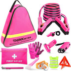 Car Emergency Kit for Teen Girl and Lady's Gifts, Pink Emergency Roadside Assistance kit with 10FT Jumper, First Aid Kit, Safety Hammer, Tow Rope, and More Ideal Pink Car Accessories Tool