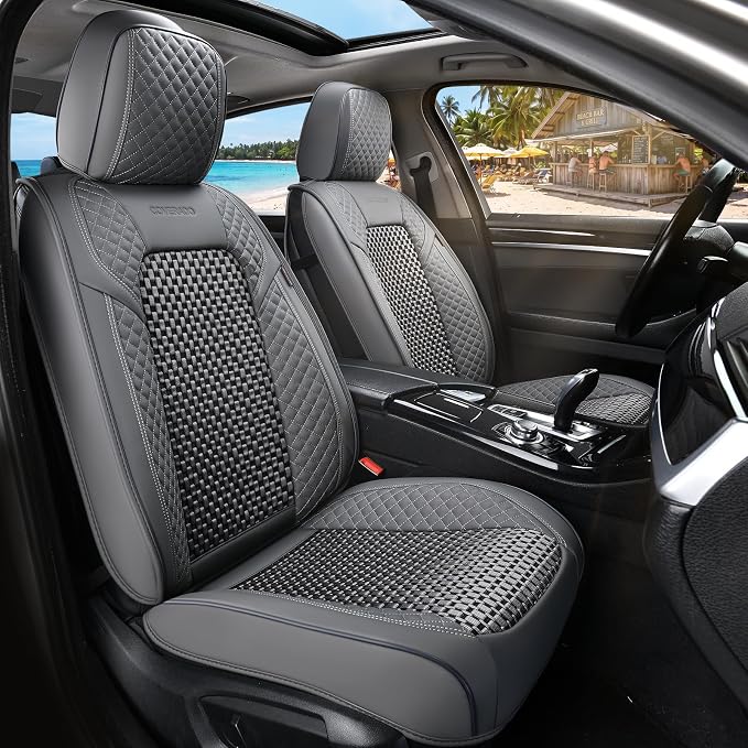 Coverado Seat Covers Full Set, 5 Seats Universal Seat Covers for Cars, Gray Car Seat Covers Front Seats Back Seat Cover, Breathable Car Seat Cushion, Leather Seat Cover Seat Protector Fit Most Cars