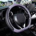 D Shaped Steering Wheel Cover for 14.5-15 inch Flat Bottom Wheels, Breathable Perforated Microfiber Leather, Anti-Slip Grip, Universal Fit for Cars & SUVs, Black and Light Purple