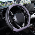D Shaped Steering Wheel Cover for 14.5-15 inch Flat Bottom Wheels, Breathable Perforated Microfiber Leather, Anti-Slip Grip, Universal Fit for Cars & SUVs, Black and Light Purple