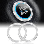 2 PCS Crystal Double Rhinestone Car Engine Start Stop Decoration Ring, Bling Car Interior Accessories for Women, Push to Start Button Cover Sticker, Automotive Decals, White